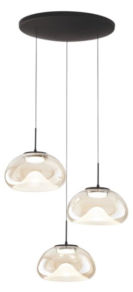 Fabas Luce Lampă suspendată LED Brena, 3 becuri, coniac, Ø 35 cm CCT, dimabilă, reglabil, Maro / Rugină, Camera de zi / sufragerie, Sticlă, Modern