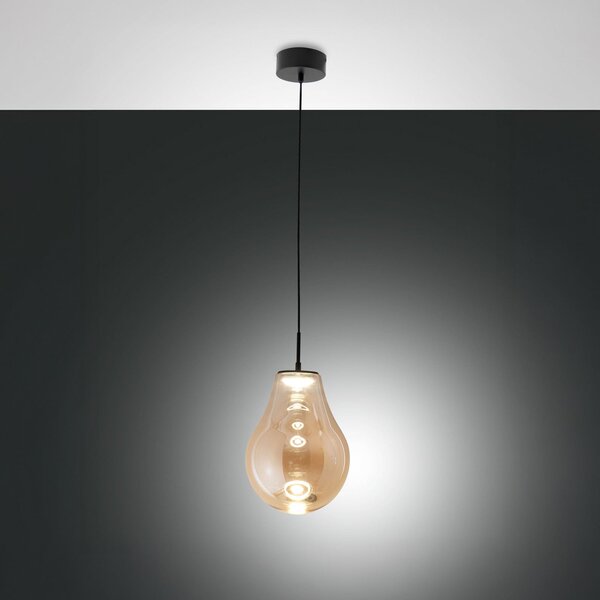 Fabas Luce Lampă suspendată LED Noa, chihlimbar, sticlă, Ø 25 cm, CCT, dimabilă, reglabil, Bej, Camera de zi / sufragerie, Sticlă, Modern