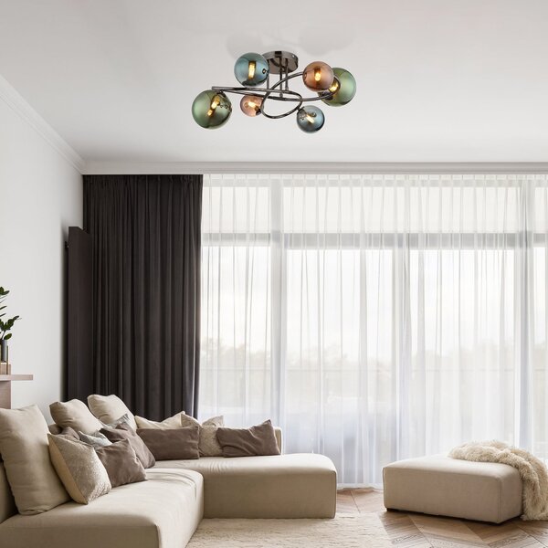 Globo Plafonieră Riha, Ø 65 cm, colorată, sticlă/metal, Multicolor, Camera de zi / sufragerie, Sticlă