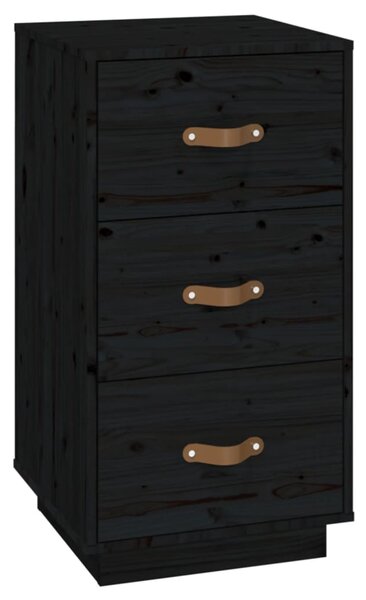 Noptieră, negru, 40x40x75 cm, lemn masiv de pin