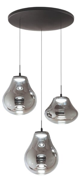 Fabas Luce Lampă suspendată LED Deva, 3 becuri, Ø 50 cm, gri, CCT, dimabilă, reglabil, Gri, Camera de zi / sufragerie, Sticlă, Modern