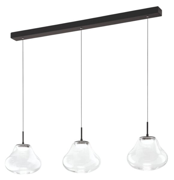 Fabas Luce Lampă suspendată LED Deva, 3 becuri, 115 cm, transparentă, CCT, dimabilă, reglabil, Transparent, Camera de zi / sufragerie, Sticlă, Modern