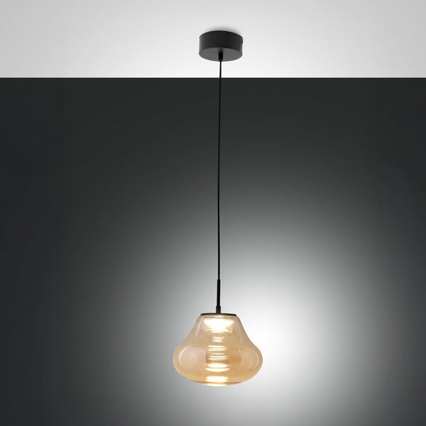 Fabas Luce Lampă suspendată LED Deva, chihlimbar, sticlă, Ø 25 cm, CCT, dimabilă, reglabil, Bej, Camera de zi / sufragerie, Sticlă, Modern