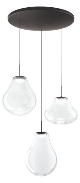 Fabas Luce Lampă suspendată LED Deva, 3 becuri, Ø 50 cm, transparent, CCT, dimabilă, reglabil, Transparent, Camera de zi / sufragerie, Sticlă, Modern