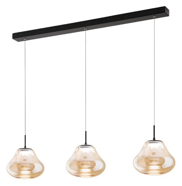 Fabas Luce Lampă suspendată LED Deva, 3 becuri, 115 cm, chihlimbar, CCT, dimabilă, reglabil, Bej, Camera de zi / sufragerie, Sticlă, Modern