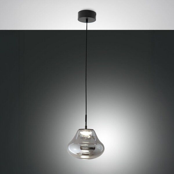 Fabas Luce Lampă suspendată LED Deva, gri, sticlă, Ø 25 cm, CCT, dimabilă, reglabil, Gri, Camera de zi / sufragerie, Sticlă, Modern