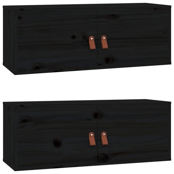 Dulapuri de perete 2 buc. negru 80x30x30 cm lemn masiv de pin