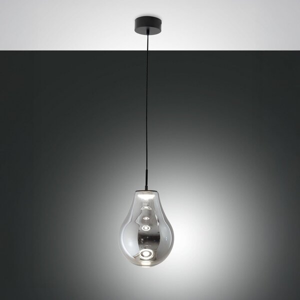 Fabas Luce Lampă suspendată LED Noa, gri, sticlă, Ø 25 cm, CCT, dimabilă, reglabil, Gri, Camera de zi / sufragerie, Sticlă, Modern