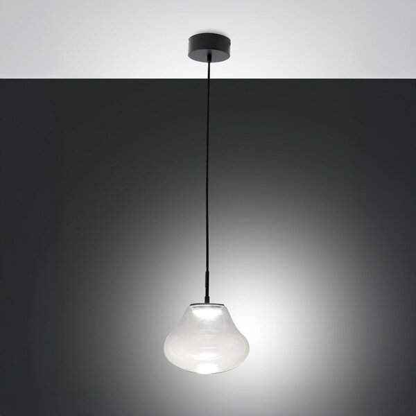 Fabas Luce Lampă suspendată LED Deva, transparentă, sticlă, Ø 25 cm, CCT, dimabilă, reglabil, Transparent, Camera de zi / sufragerie, Sticlă, Modern