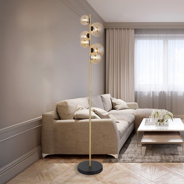 Globo Lampadar Riha, înălțime 155 cm, culoare chihlimbar/alamă, metal, Bej, Camera de zi / sufragerie, Sticlă