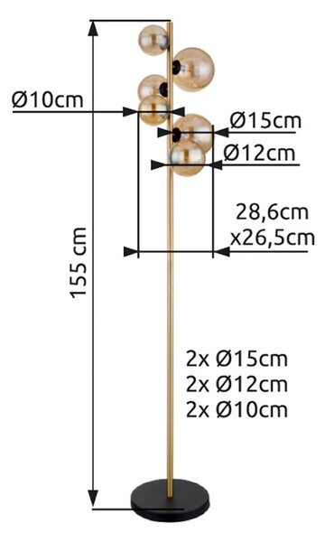 Globo Lampadar Riha, înălțime 155 cm, culoare chihlimbar/alamă, metal, Bej, Camera de zi / sufragerie, Sticlă
