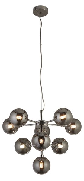 Searchlight Lampă suspendată Zarath, gri fumuriu, sticlă, 9 becuri, Ø 49 cm, reglabil, Gri, Camera de zi / sufragerie, Sticlă, Modern