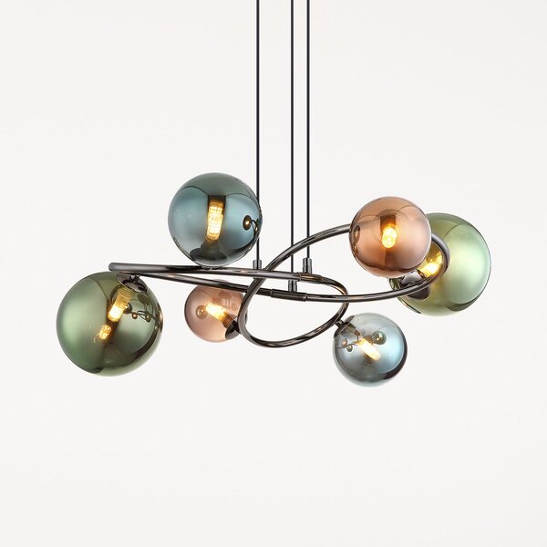 Globo Lampă suspendată Riha, Ø 65 cm, colorată, sticlă/metal, 6 becuri., Multicolor, Camera de zi / sufragerie, Sticlă