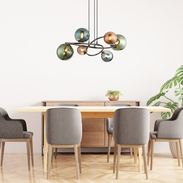 Globo Lampă suspendată Riha, Ø 65 cm, colorată, sticlă/metal, 6 becuri., Multicolor, Camera de zi / sufragerie, Sticlă