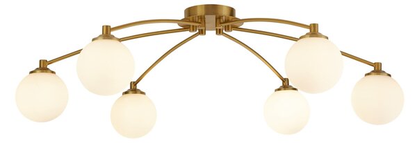 Searchlight Plachetă Feylinn, alb/alamă, sticlă, Ø 75 cm, 6 becuri., reglabil, Alb, Camera de zi / sufragerie, Sticlă, Modern