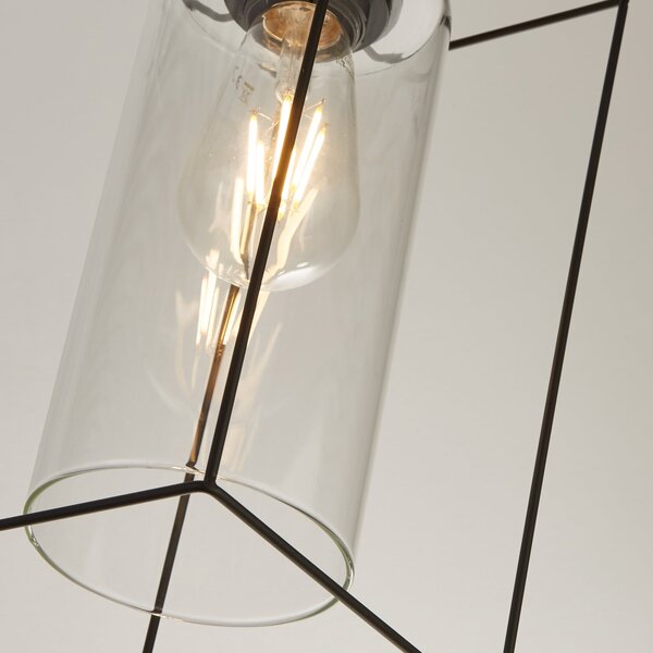 Searchlight Lampă suspendată Vesperon, transparentă, sticlă, 3 becuri, 75 cm, reglabil, Transparent, Camera de zi / sufragerie, Sticlă, Modern