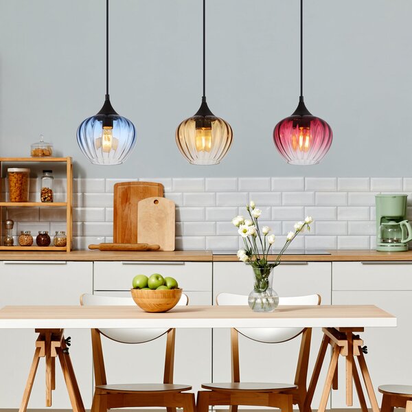 Globo Lampă suspendată Sander, lungime 80 cm, colorată, sticlă, 3 becuri., reglabil, Multicolor, Camera de zi / sufragerie, Sticlă