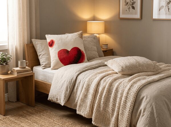 Fata de perna dubla fata DUO SENSE HEARTELLE 45x45 cm microplus/flanel, crem