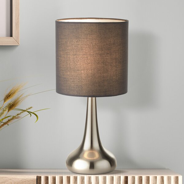 Searchlight Lampa de masă Neraiah, gri/argintiu, textil, 34 cm, dimabilă, Gri, Camera de zi / sufragerie, Țesătură / Textil, Modern