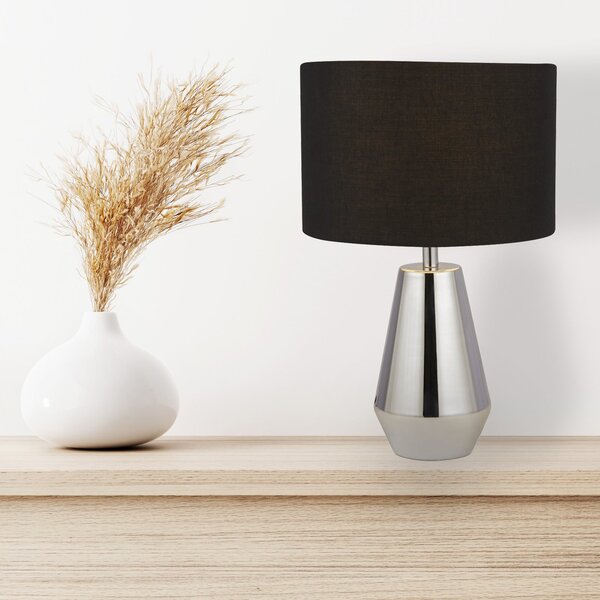 Searchlight Lampa de masă Laynie, gri/negru, metal/textil, 24 cm, E14, Metalic, Camera de zi / sufragerie, Țesătură / Textil, Modern