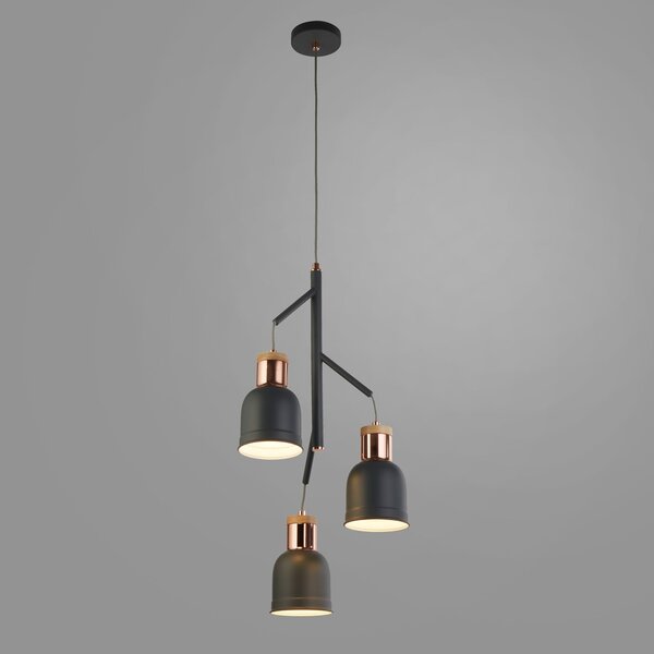 Searchlight Lampă suspendată Barham, gri, metal, 3 becuri, E27, reglabil, Gri, Camera de zi / sufragerie, Metal, Modern