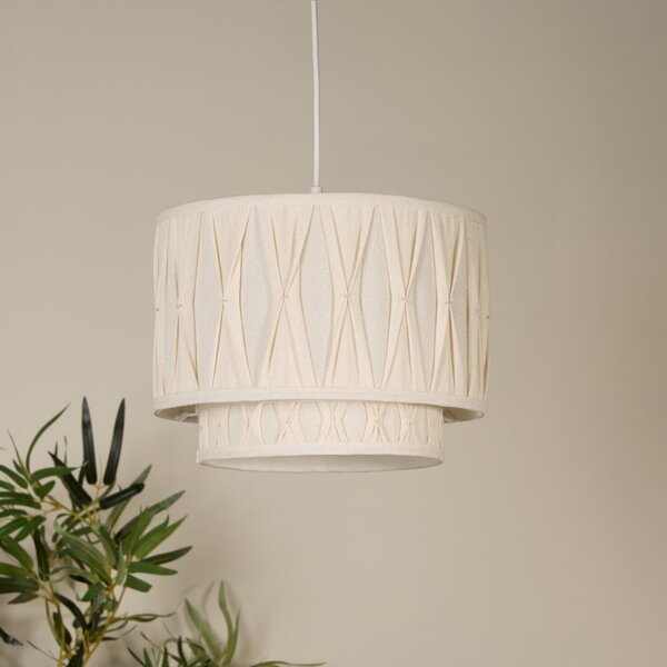 Searchlight Lampă suspendată Wieka, bej, in, Ø 30 cm, E27, reglabil, Bej, Camera de zi / sufragerie, Țesătură / Textil, Scandinavă