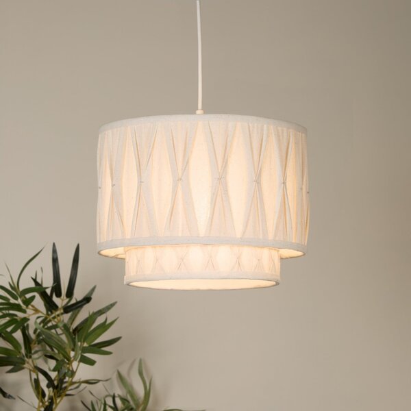 Searchlight Lampă suspendată Wieka, bej, in, Ø 30 cm, E27, reglabil, Bej, Camera de zi / sufragerie, Țesătură / Textil, Scandinavă