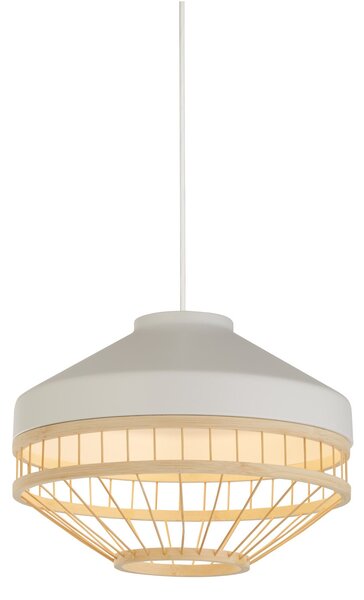 Searchlight Lampă suspendată Lanya, alb, oțel/bambus, Ø 30 cm, E27, reglabil, Lemn, Camera de zi / sufragerie, Bamboo, Scandinavă