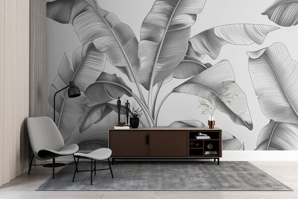 Fototapet Frunze elegante într-un design monocrom, Fototapet natură, Fototapet populare, w07877 - Tapeko.ro