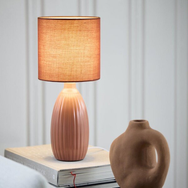 PR Home Lampă de masă Uno, roșu ruginiu, înălțime 37 cm, textil/ceramică, Roșu, Camera de zi / sufragerie, Ceramică, Modern