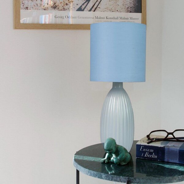 PR Home Lampă de masă Uno, albastru, înălțime 37 cm, textil/ceramică, Albastru, Camera de zi / sufragerie, Ceramică, Modern