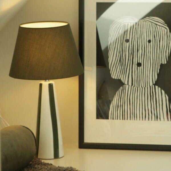 PR Home Lampă de masă Leya, verde/alb, înălțime 54 cm, metal/țesătură, Verde, Camera de zi / sufragerie, Ceramică, Modern