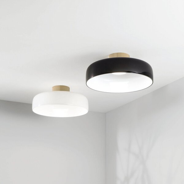 Fabas Luce Plafonieră LED Lunar, negru, sticlă, Ø 42 cm, CCT, dimabilă, reglabil, Negru, Camera de zi / sufragerie, Sticlă, Modern