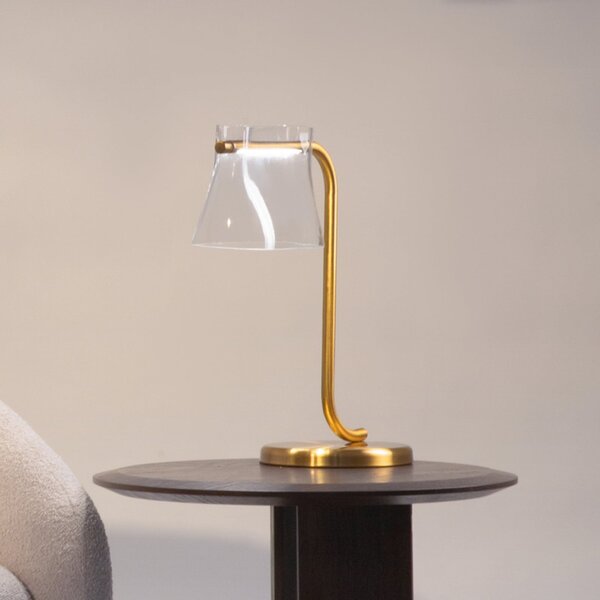 Maytoni LED-Lampa de masă Cabaret, alamă/transparent, înălțime 48,5 cm, Auriu / Alamă, Camera de zi / sufragerie, Metal