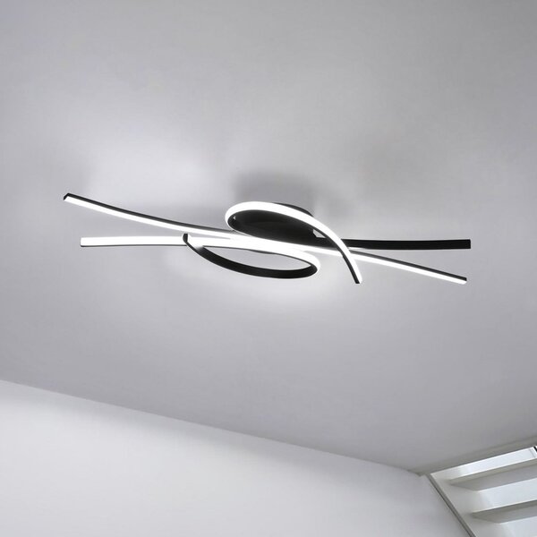 FISCHER & HONSEL Plafonieră LED Biba, negru, lungime 100 cm, metal, CCT, reglabil, Negru, Camera de zi / sufragerie, Metal, Modern