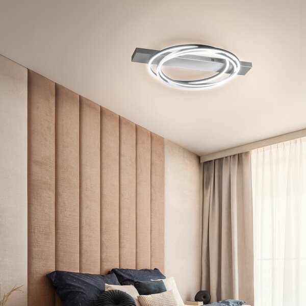 FISCHER & HONSEL Plafonieră LED Kiku, lungime 76 cm, culoare aluminiu, metal, reglabil, Metalic, Camera de zi / sufragerie, Metal, Modern