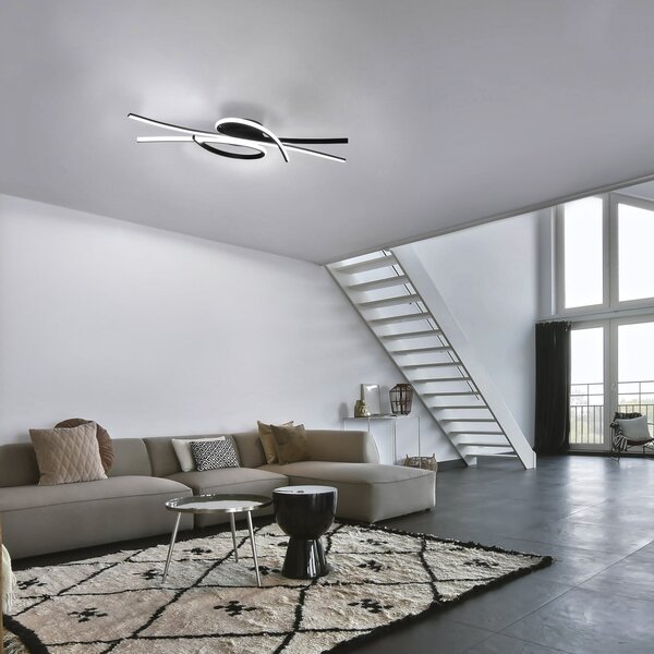 FISCHER & HONSEL Plafonieră LED Biba, negru, lungime 100 cm, metal, CCT, reglabil, Negru, Camera de zi / sufragerie, Metal, Modern
