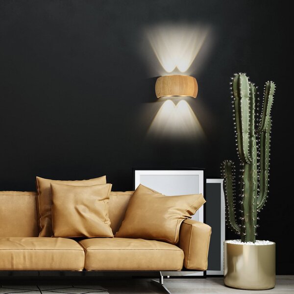 FISCHER & HONSEL Aplică de perete LED Shine-Wood, lățime 20 cm, stejar/negru 4 becuri., Lemn, Camera de zi / sufragerie, Lemn