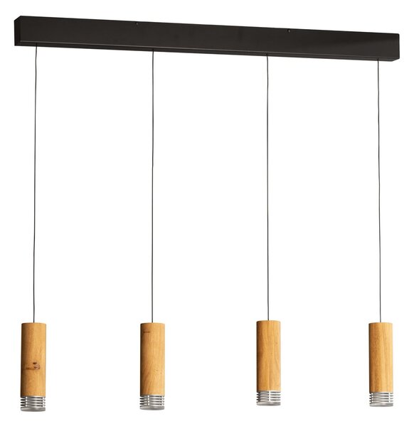 FISCHER & HONSEL Lampă suspendată LED Shine-Wood, 100 cm, stejar/negru, 4 becuri, reglabil, Lemn, Camera de zi / sufragerie, Lemn