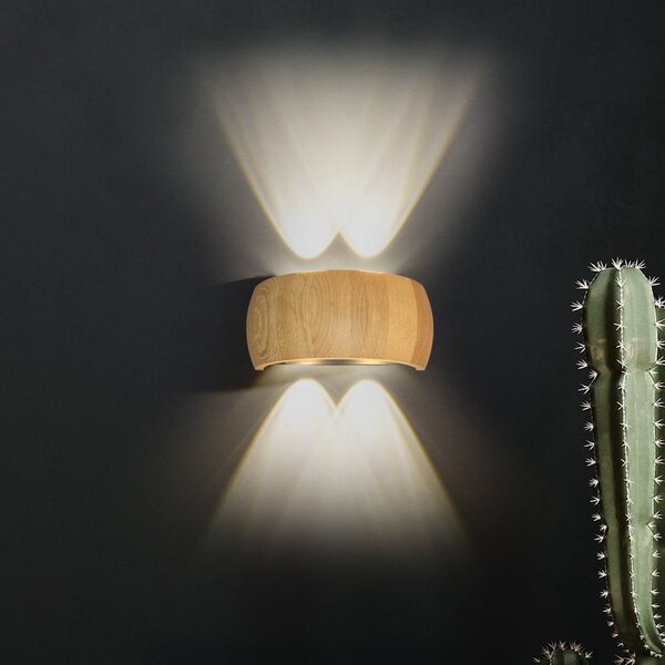 FISCHER & HONSEL Aplică de perete LED Shine-Wood, lățime 20 cm, stejar/negru 4 becuri., Lemn, Camera de zi / sufragerie, Lemn