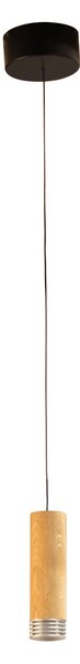 FISCHER & HONSEL Lampă suspendată LED Shine-Wood, Ø 13 cm stejar/negru lemn/acril, reglabil, Lemn, Camera de zi / sufragerie, Lemn