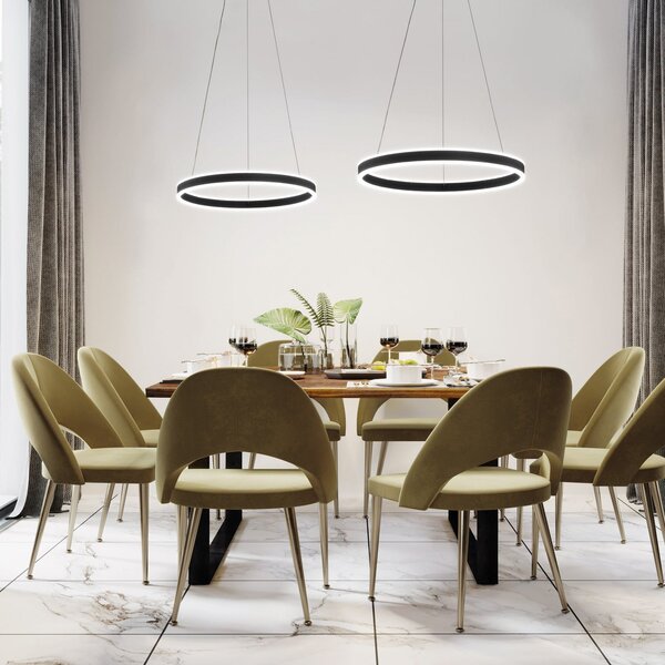 FISCHER & HONSEL Lampă suspendată LED Sirko, Ø 60 cm, negru nisip, metal, CCT, reglabil, Negru, Camera de zi / sufragerie, Metal, Modern