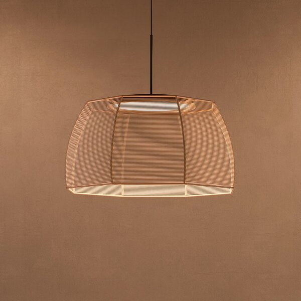 Bover Lampă suspendată LED Tanit, Ø 61 cm, negru/bej, țesătură, reglabil, Bej, Camera de zi / sufragerie, Țesătură / Textil, Design