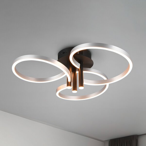 Trio Lighting Plafonieră LED Caruso, aluminiu/negru, Ø 66 cm, metal CCT dim, reglabil, Metalic, Camera de zi / sufragerie, Metal, Modern, Plafon semicircular cu spațiere
