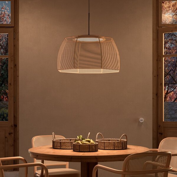 Bover Lampă suspendată LED Tanit, Ø 61 cm, negru/bej, țesătură, reglabil, Bej, Camera de zi / sufragerie, Țesătură / Textil, Design