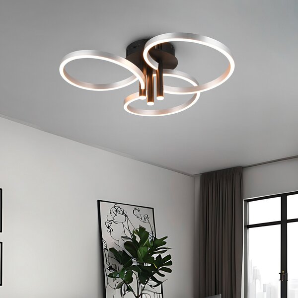Trio Lighting Plafonieră LED Caruso, aluminiu/negru, Ø 66 cm, metal CCT dim, reglabil, Metalic, Camera de zi / sufragerie, Metal, Modern, Plafon semicircular cu spațiere