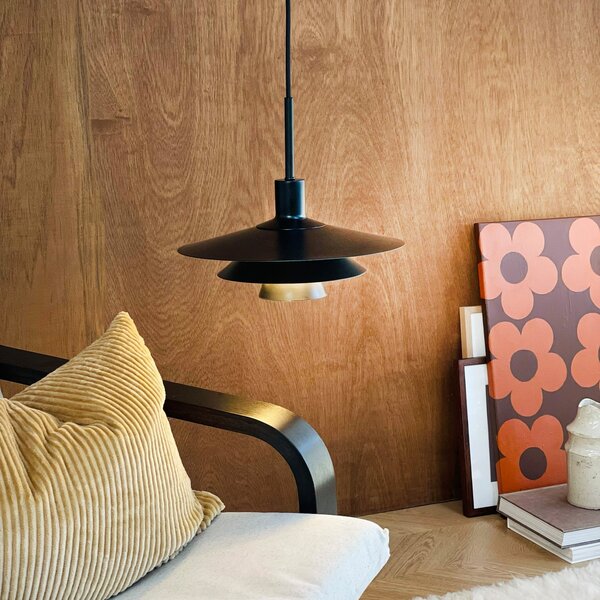 Dyberg Larsen Lampă suspendată Kay, Ø 30 cm, negru, metal, reglabil, Negru, Camera de zi / sufragerie, Metal, Design