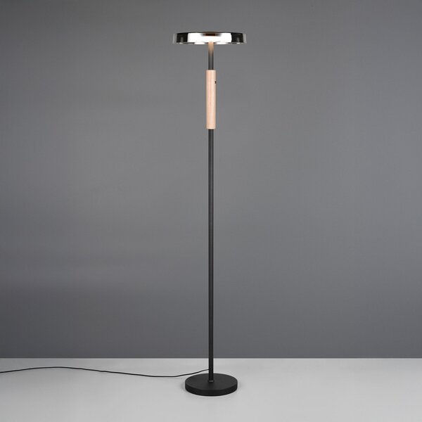 Trio Lighting Lampadar LED Celeste crom/lemn 160 cm sticlă/metal Touchdim, reglabil, Negru, Camera de zi / sufragerie, Sticlă, Modern