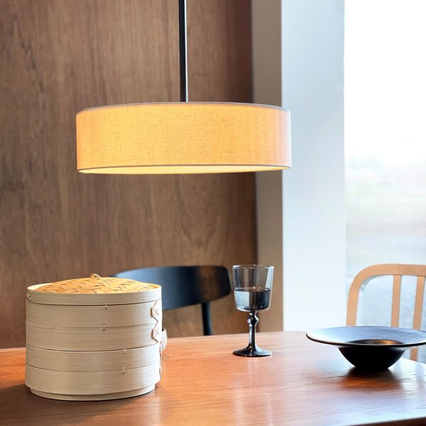 Dyberg Larsen Lampă suspendată Calix, înălțime 12 cm, alb natural, reglabil, Alb, Camera de zi / sufragerie, Țesătură / Textil, Design