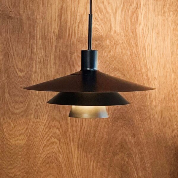 Dyberg Larsen Lampă suspendată Kay, Ø 40 cm, negru, metal, reglabil, Negru, Camera de zi / sufragerie, Metal, Design